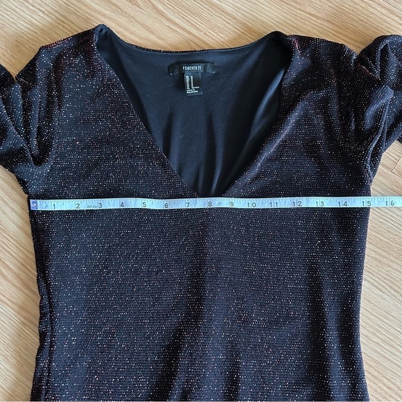 Forever 21 Black Shimmer Deep V-Neck Dress Medium - Picture 4 of 7